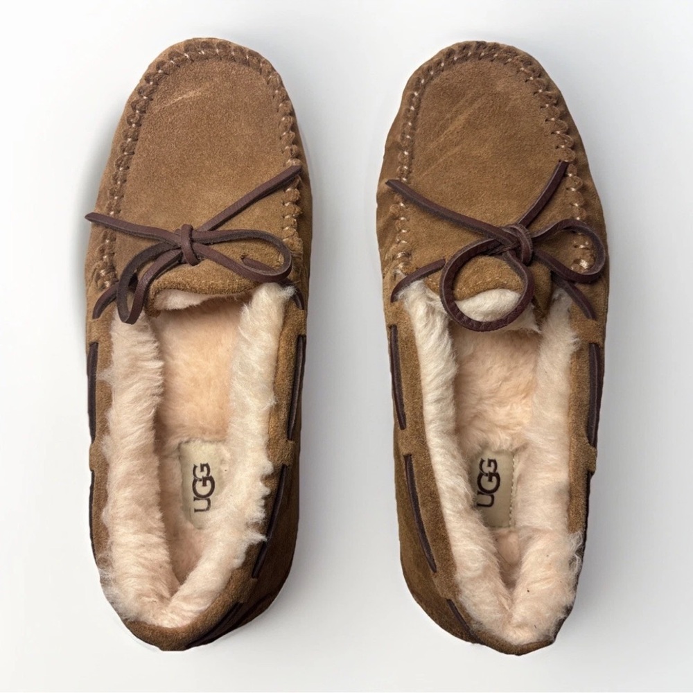 UGG Slippers Dakota Chestnut Brown Moccasin Womens Size 7 Wool Suede Leather